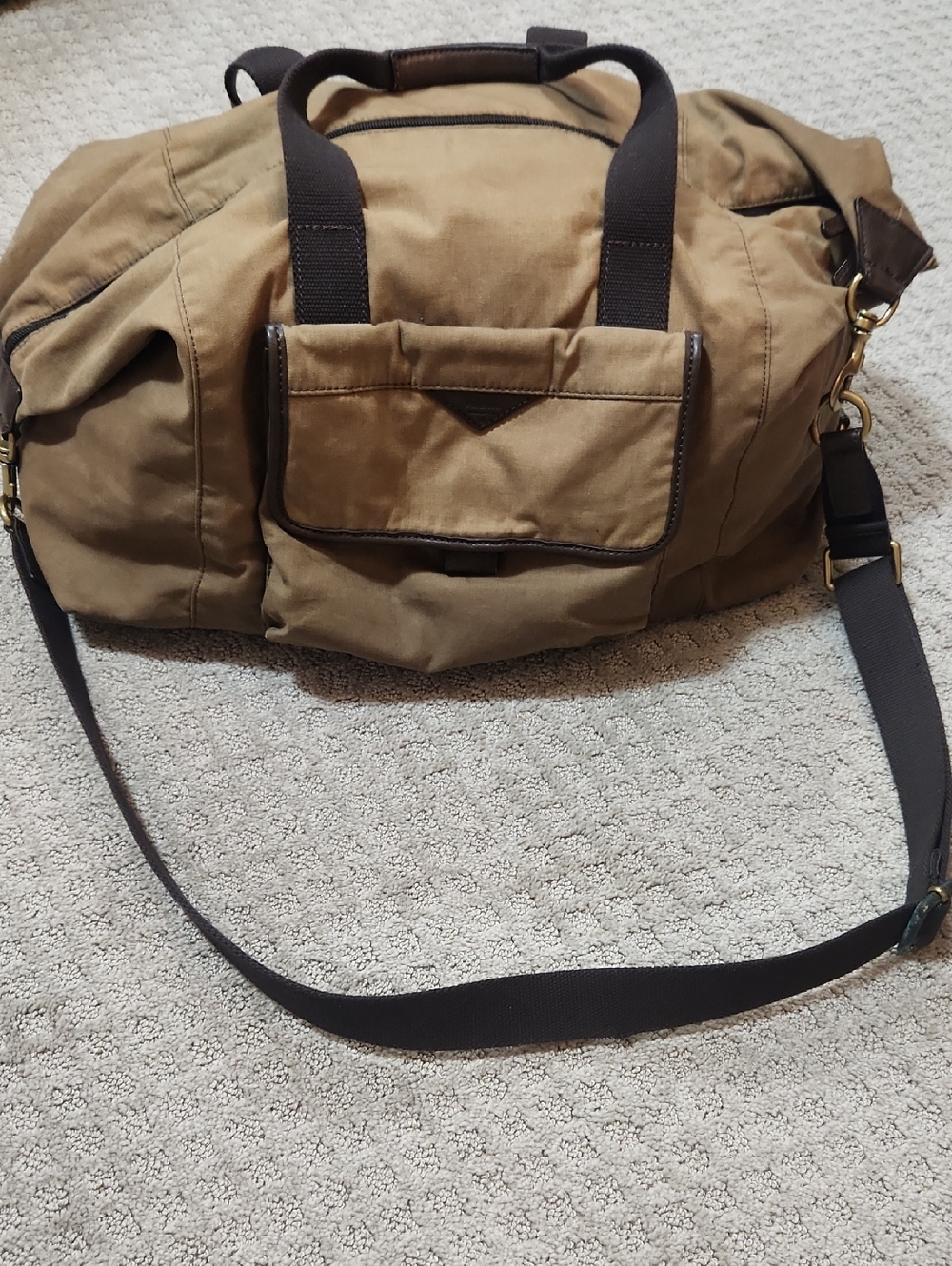 Fossil Men's Waxed Canvas & Leather Travel Duffel Bag - British Tan & Brown - Picture 16 of 16